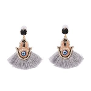 " MOROCCO" - Fringe Hamsa Hand Evil Eye Earring
